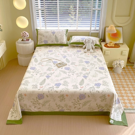 91家纺网 家纺一手货源 找家纺 （总）春皖家纺 2025新款A类全棉简约老粗纱布四件套风格一-工艺款单床单