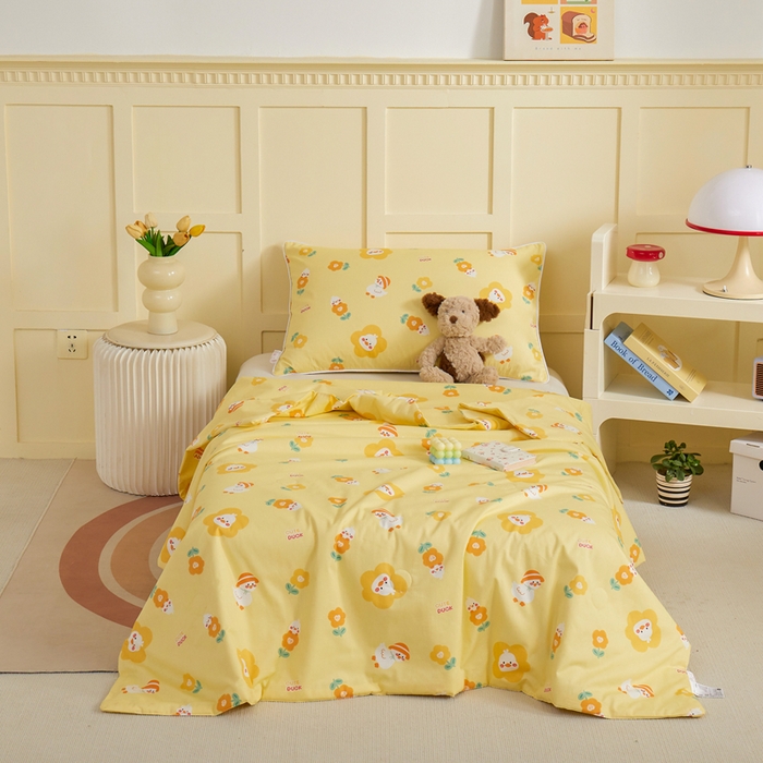 91家纺网 家纺一手货源 找家纺 ds生活馆 2025新款儿童学生纯棉精梳棉系列单夏被 花朵小鸭