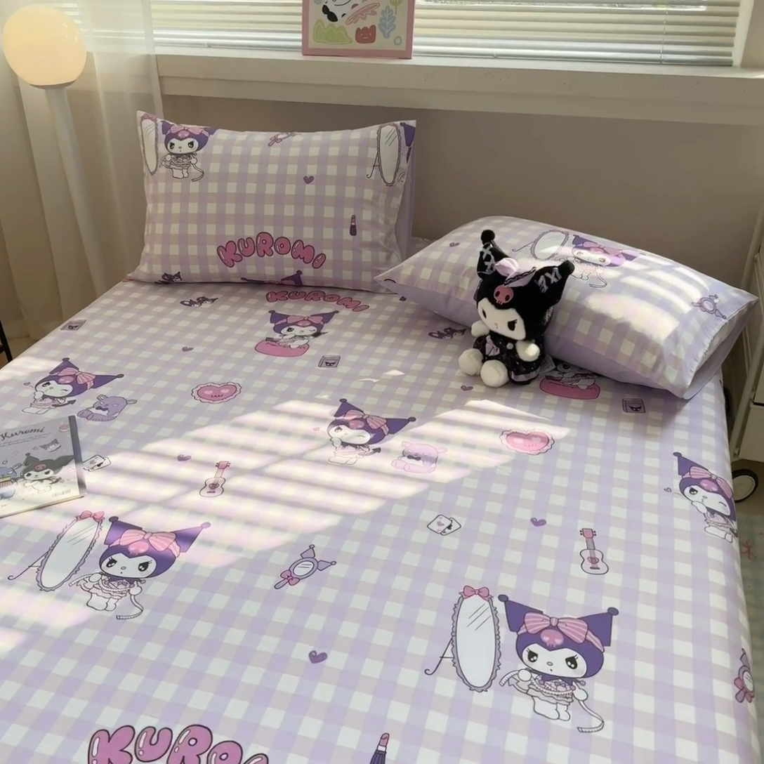 91家纺网 家纺一手货源 找家纺 呗旺鹿 2025新款正版三丽鸥全棉13372单品床笠 格子库落米