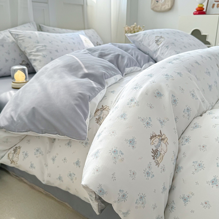 91家纺网 家纺一手货源 找家纺 丝芙妮家居2025新款水洗针织棉双层纱印花四件套 花枝语