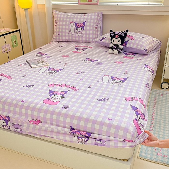 91家纺网 家纺一手货源 找家纺 呗旺鹿 2025新款正版三丽鸥全棉13372单品床笠 格子库落米