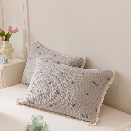 麻依 2025新款韩国纱布色织提花枕套柔软顺滑 奶油波点-灰