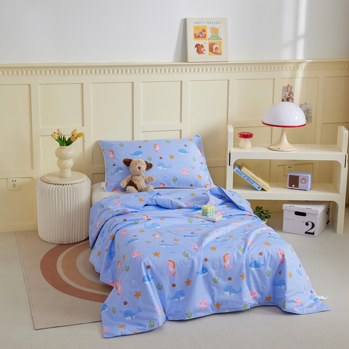 91家纺网 家纺一手货源 找家纺 ds生活馆 2025新款儿童学生纯棉精梳棉系列单夏被 海底世界