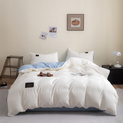 恋之语 2025新款90克纯色双拼单被套 珍珠白+浅兰