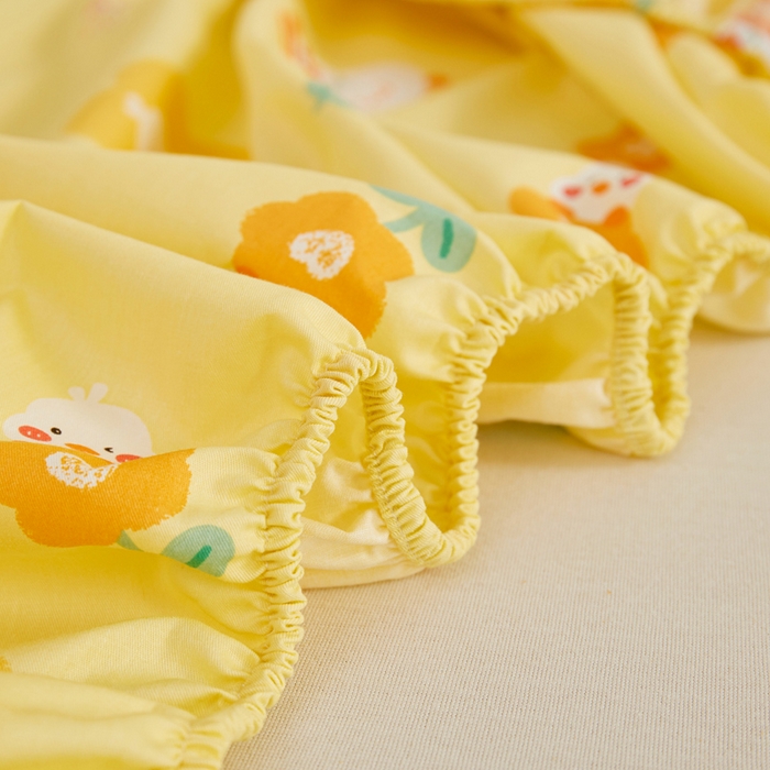 91家纺网 家纺一手货源 找家纺 ds生活馆 2025新款儿童纯棉精梳棉系列单床笠 花朵小鸭