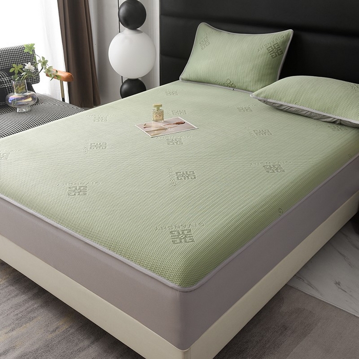 91家纺网 家纺一手货源 找家纺 绒多多 2025新款A类凉感冰豆豆席子凉席床笠款 果绿