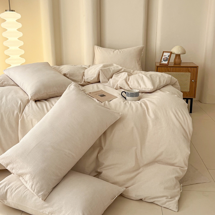 91家纺网 家纺一手货源 找家纺 恋之语 2025新款全棉纯棉色织被套单品单被套被套单件 条纹咖