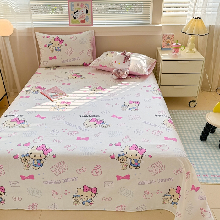 91家纺网 家纺一手货源 找家纺 呗旺鹿 2025新款正版三丽鸥全棉13372单品床单 凯蒂小熊