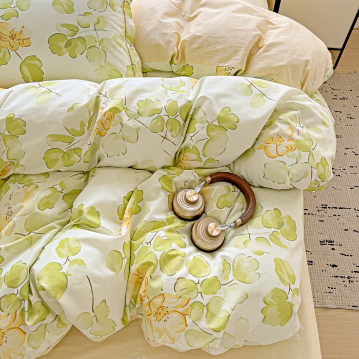 91家纺网 家纺一手货源 找家纺 暖芯优选 2025新款全棉纯棉一字绣四件套系列 叶柔苏夏