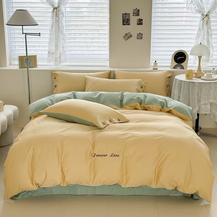 艾迪尚家纺 2025新款A类纯色双拼长绒棉纯棉刺绣系列单品被套 被套单件（有单品 可定制） 黄芽翠眠