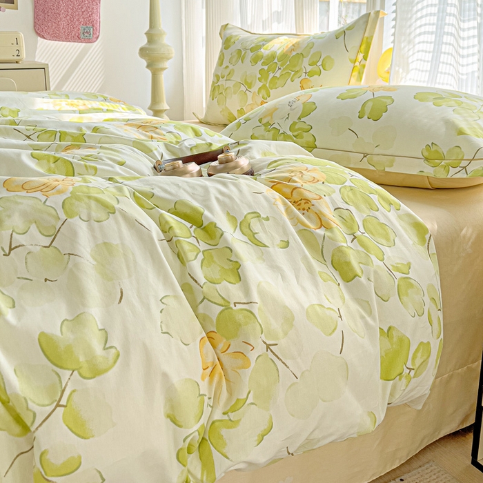 91家纺网 家纺一手货源 找家纺 暖芯优选 2025新款全棉纯棉一字绣四件套系列 叶柔苏夏