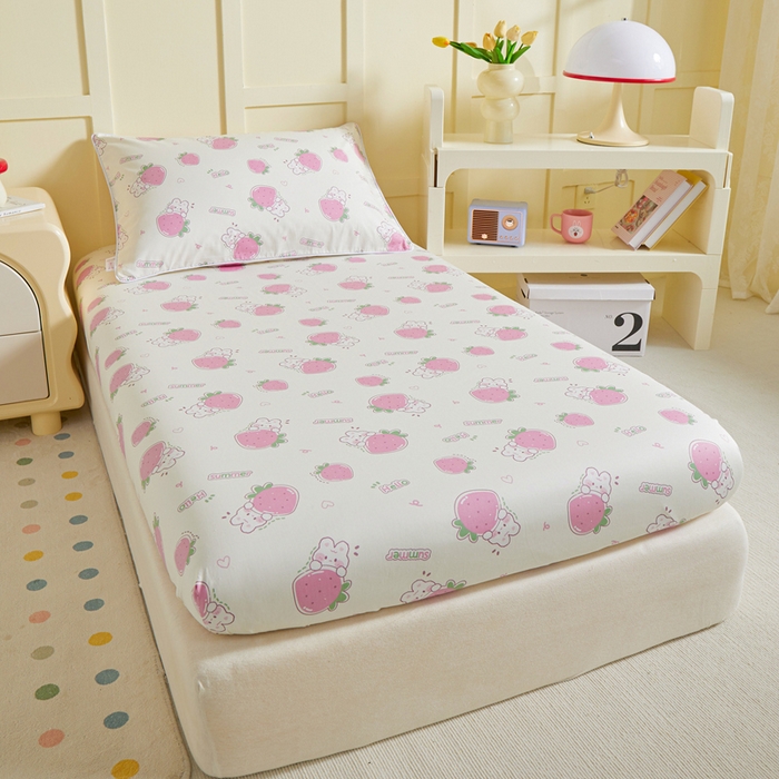 91家纺网 家纺一手货源 找家纺 ds生活馆 2025新款儿童纯棉精梳棉系列单床笠 草莓生活