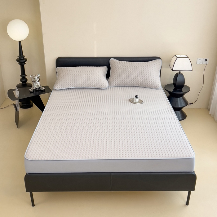 91家纺网 家纺一手货源 找家纺 席世家 2025新款凉感席冰豆豆席子三套件凉席床笠 小方格米咖-床笠款