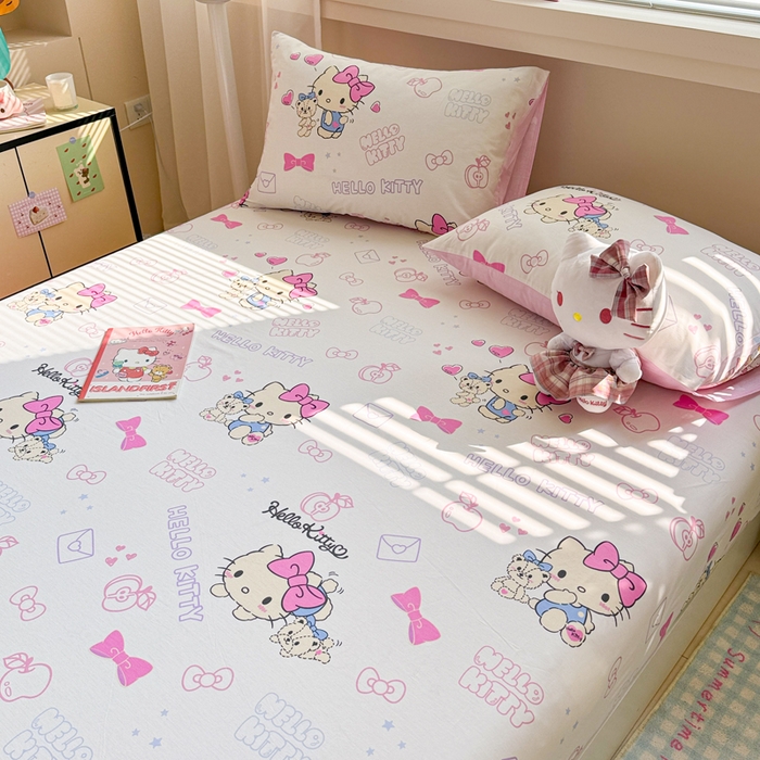 91家纺网 家纺一手货源 找家纺 呗旺鹿 2025新款正版三丽鸥全棉13372单品床笠 凯蒂小熊