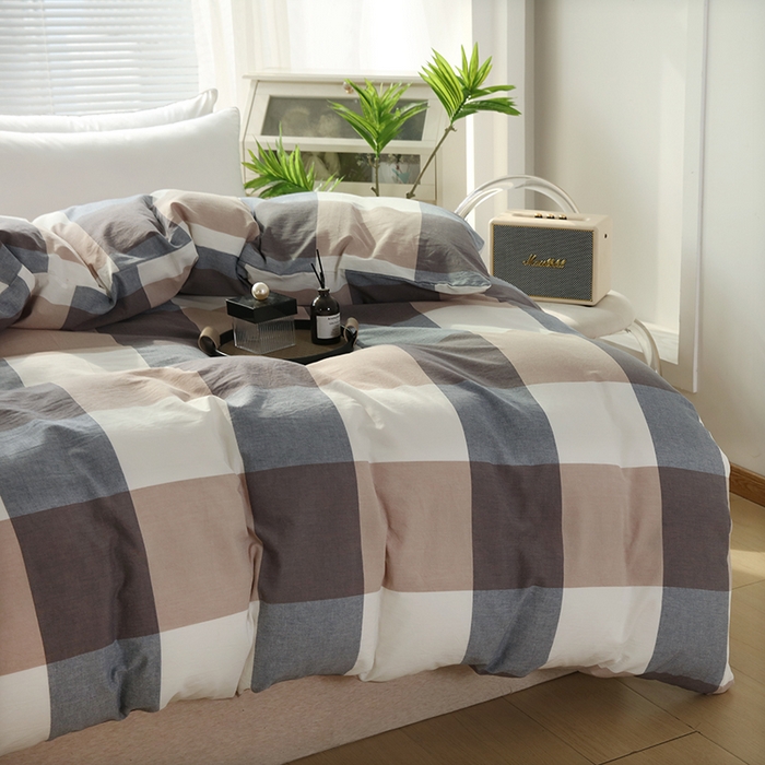 91家纺网 家纺一手货源 找家纺 恋之语 2025新款全棉纯棉色织被套单品单被套被套单件 蓝大格