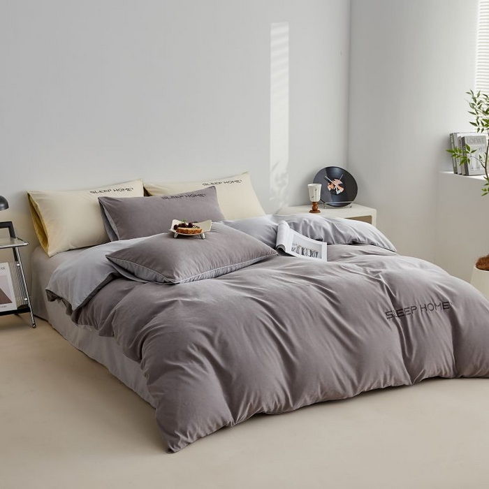 91家纺网 家纺一手货源 找家纺 恋之语 2025新款110克麻绳双拼刺绣四件套 深灰+浅灰