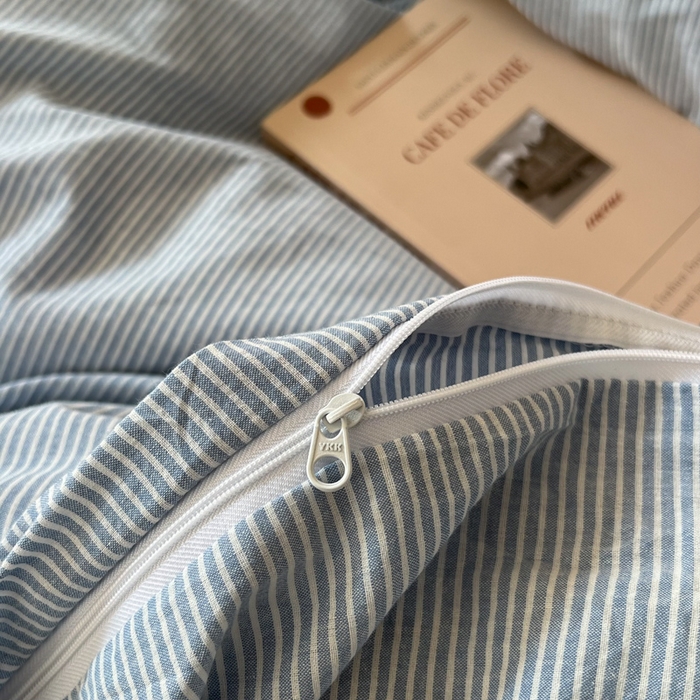 91家纺网 家纺一手货源 找家纺 恋之语 2025新款全棉纯棉色织被套单品单被套被套单件 条纹蓝