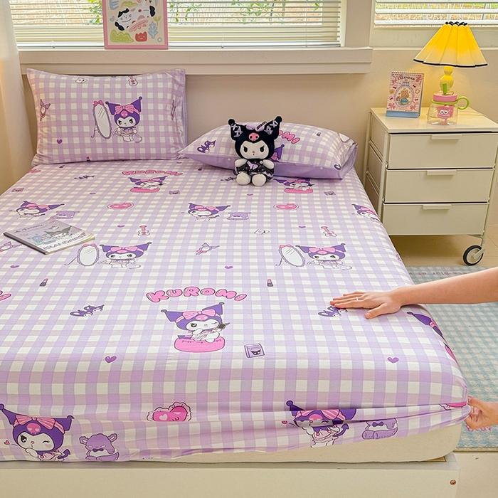 91家纺网 家纺一手货源 找家纺 呗旺鹿 2025新款正版三丽鸥全棉13372单品床笠 格子库落米