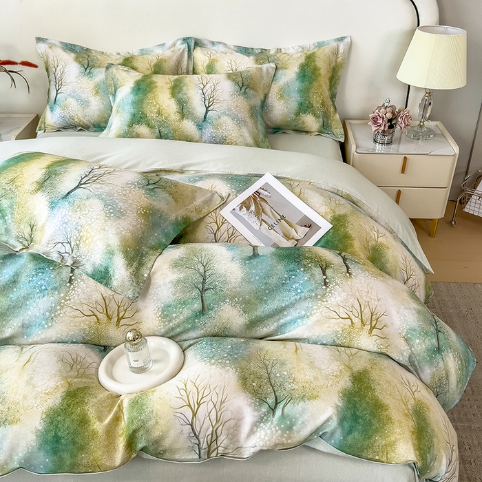 91家纺网 家纺一手货源 找家纺 芃成家纺 2025新款A类莱赛尔天丝棉四件套 冬雪寒香