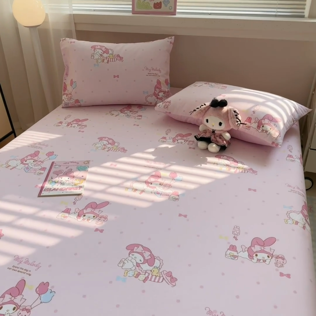 91家纺网 家纺一手货源 找家纺 呗旺鹿 2025新款正版三丽鸥全棉13372单品床笠 童趣美乐蒂