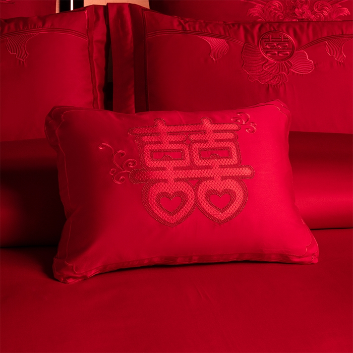 91家纺网 家纺一手货源 找家纺 博之洋婚庆 2025新款全棉长绒棉刺绣新中式婚庆系列多件套 甜蜜时光--红