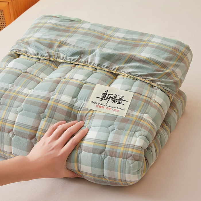 91家纺网 家纺一手货源 找家纺 喜居家纺2025新款A类水洗棉夹棉棉花床笠垫 棉-云舒绿