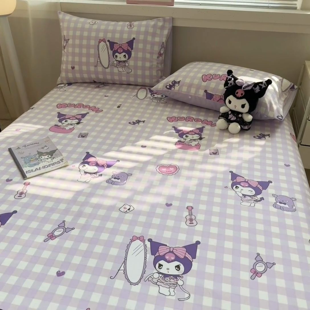 91家纺网 家纺一手货源 找家纺 呗旺鹿 2025新款正版三丽鸥全棉13372单品床单 格子库落米