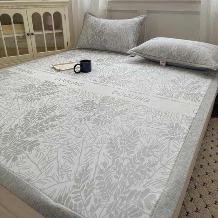 91家纺网 家纺一手货源 找家纺 花漾家居 2025新款A类色织提花PE凉感丝凉席三件套床单床笠款 床单款-含羞灰