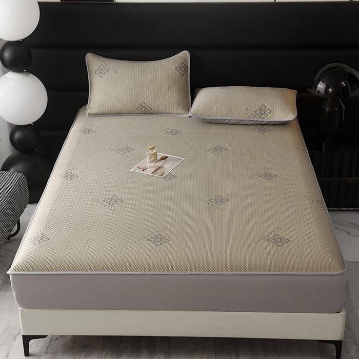 91家纺网 家纺一手货源 找家纺 绒多多 2025新款A类凉感冰豆豆席子凉席床笠款 香槟色