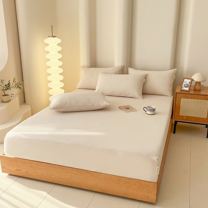 91家纺网 家纺一手货源 找家纺 恋之语 2025新款全棉纯棉色织床笠单品单床笠床笠单件 条纹咖