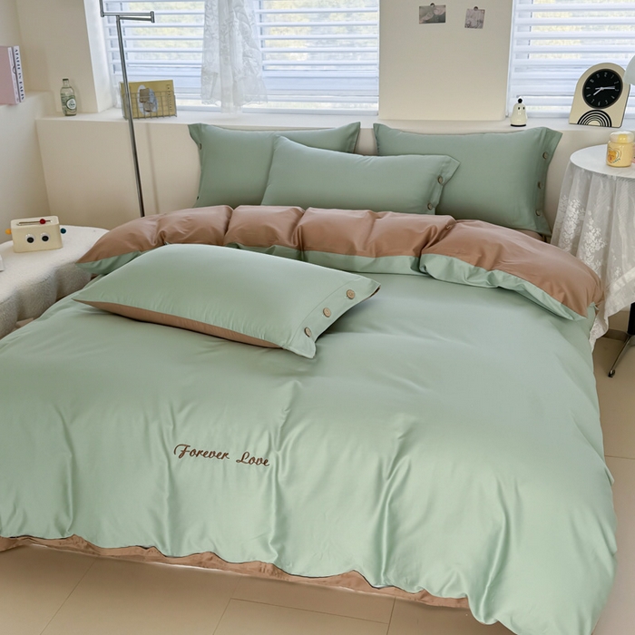 91家纺网 家纺一手货源 找家纺 艾迪尚家纺 2025新款A类纯色双拼长绒棉纯棉刺绣系列单品被套 被套单件（有单品 可定制） 绿沁杏语