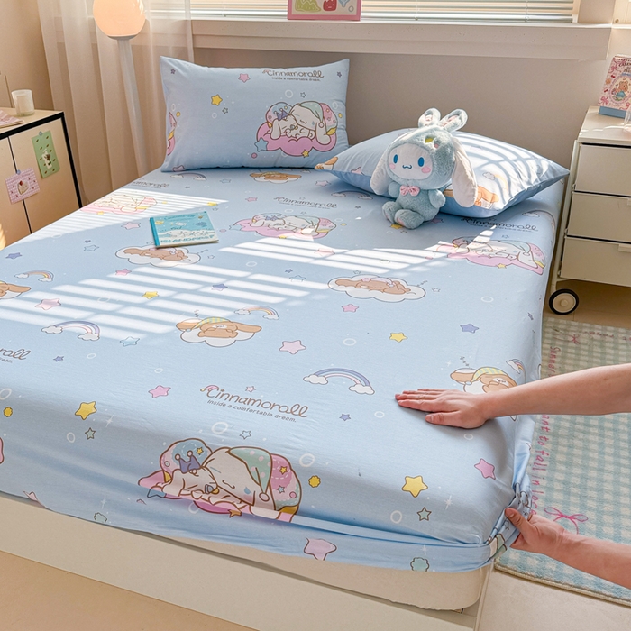 91家纺网 家纺一手货源 找家纺 呗旺鹿 2025新款正版三丽鸥全棉13372单品床笠 彩虹玉桂狗