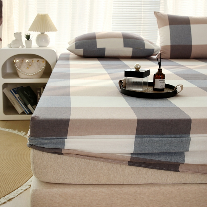 91家纺网 家纺一手货源 找家纺 恋之语 2025新款全棉纯棉色织床笠单品单床笠床笠单件 蓝大格