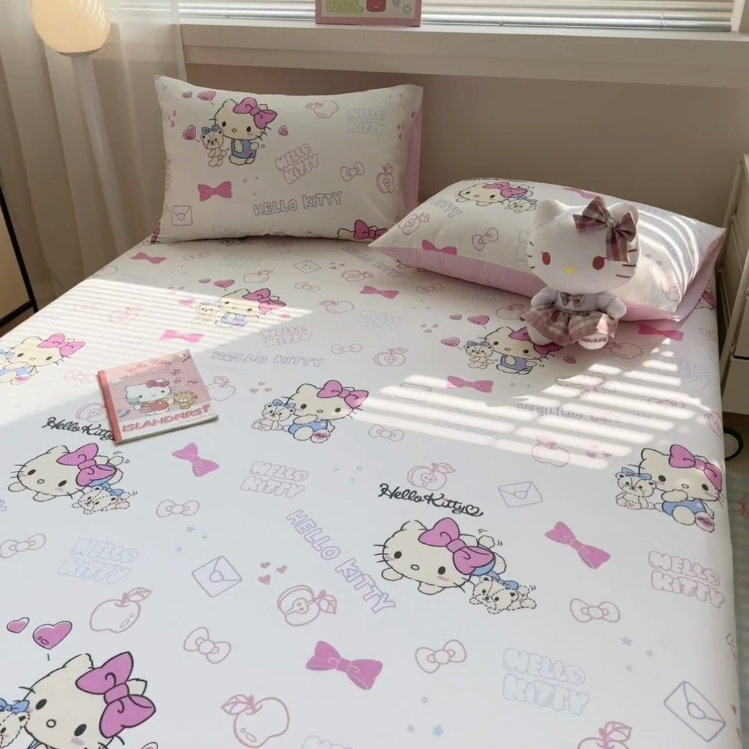 91家纺网 家纺一手货源 找家纺 呗旺鹿 2025新款正版三丽鸥全棉13372单品床笠 凯蒂小熊