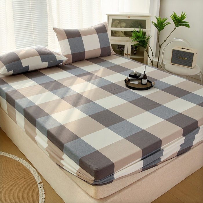 91家纺网 家纺一手货源 找家纺 恋之语 2025新款全棉纯棉色织床笠单品单床笠床笠单件 蓝大格