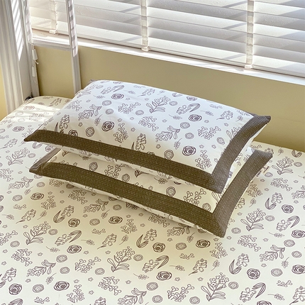 91家纺网 家纺一手货源 找家纺 （总）春皖家纺 2025新款A类全棉简约老粗纱布四件套风格一-工艺款单枕套