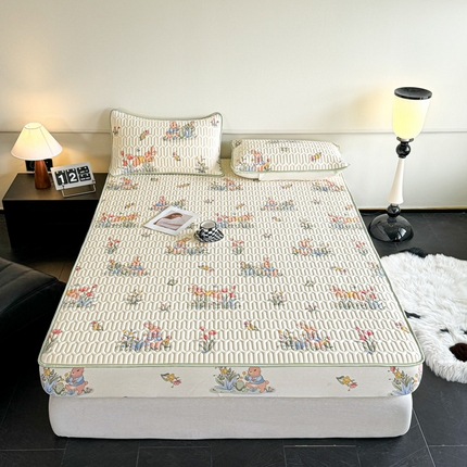 91家纺网 家纺一手货源 找家纺 （总）可恩欣 爆款加厚乳胶凉席床笠三件套可单卖可组合凉感丝夏被四件套