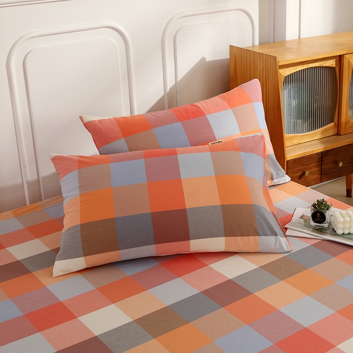 91家纺网 家纺一手货源 找家纺 恋之语家纺 2025新款全棉纯棉色织枕套单品单枕套枕套单件 爱玛橙