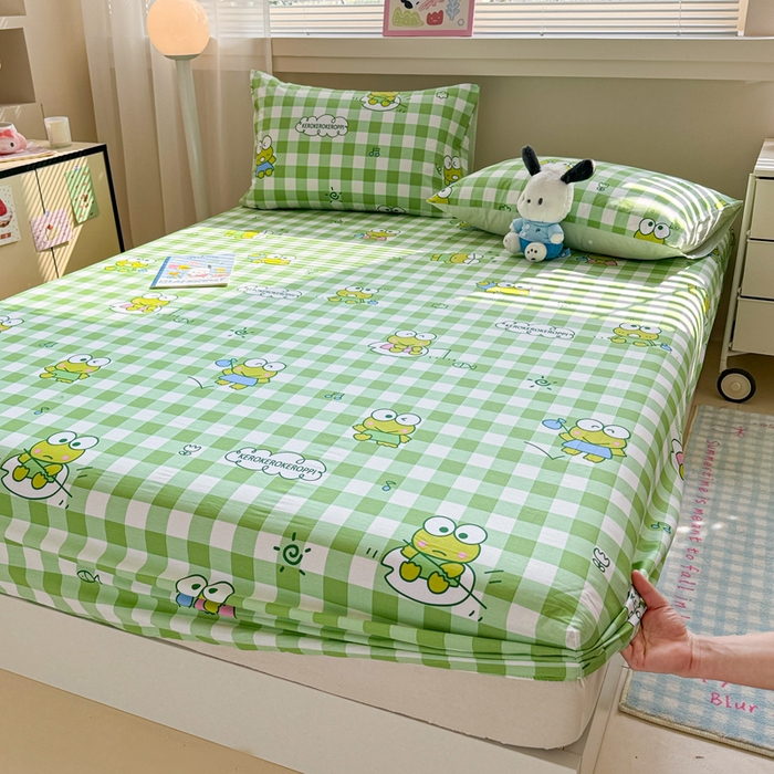 91家纺网 家纺一手货源 找家纺 呗旺鹿 2025新款正版三丽鸥全棉13372单品床笠 格子大眼蛙