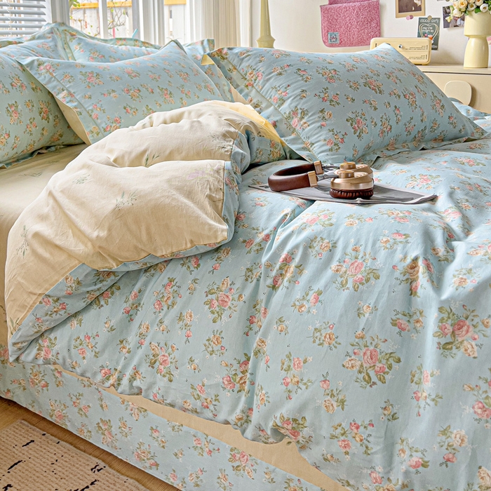 91家纺网 家纺一手货源 找家纺 暖芯优选 2025新款全棉纯棉一字绣四件套系列 素雅花香