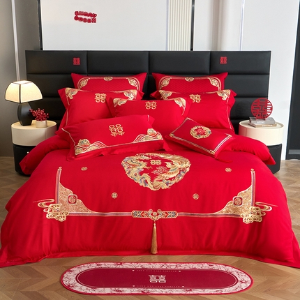 91家纺网 家纺一手货源 找家纺 张公子婚庆馆2025新款长绒棉新中式精美刺绣婚庆四件套（控价不低于328） 佳偶天成