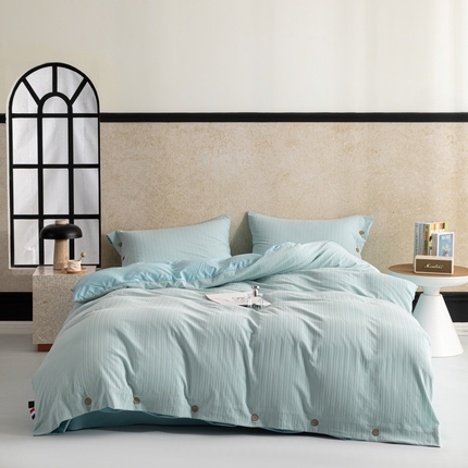 恋之语 2025新款亲肤舒适提花纽扣款四件套 赛琳娜-天蓝