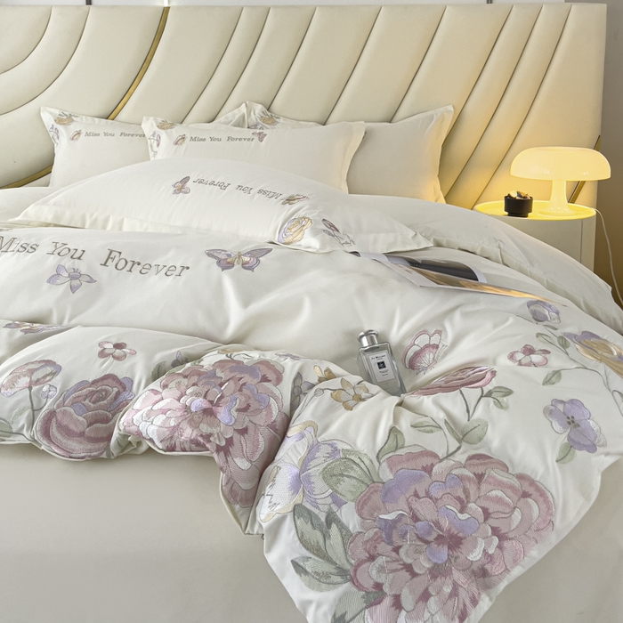 91家纺网 家纺一手货源 找家纺 （总）恋之语 2025新款水洗棉刺绣四件套-玫瑰花