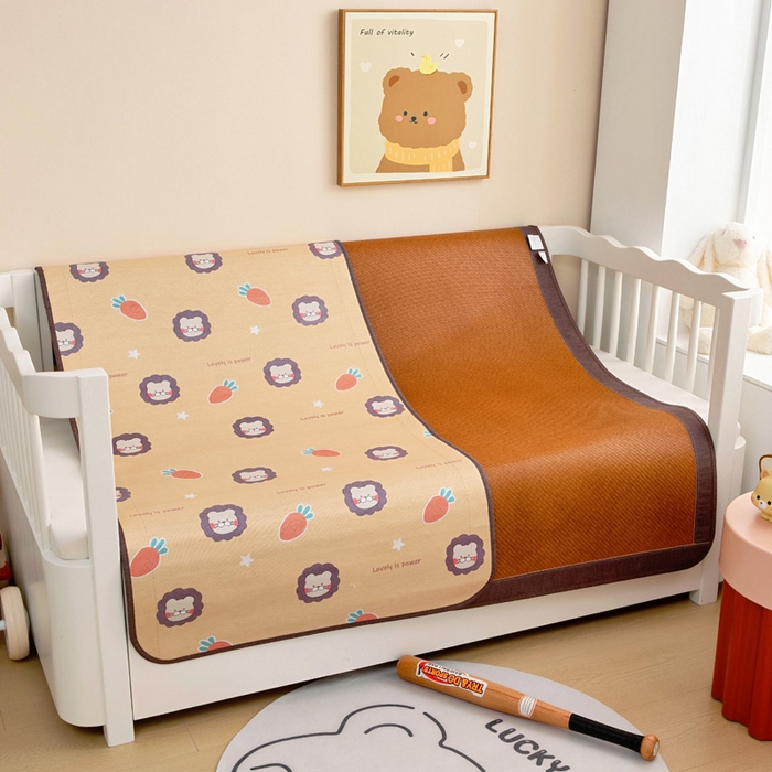 91家纺网 家纺一手货源 找家纺 梵赫 2025新款冰丝古藤双面卡通儿童凉席凉席-萌宠小狮子