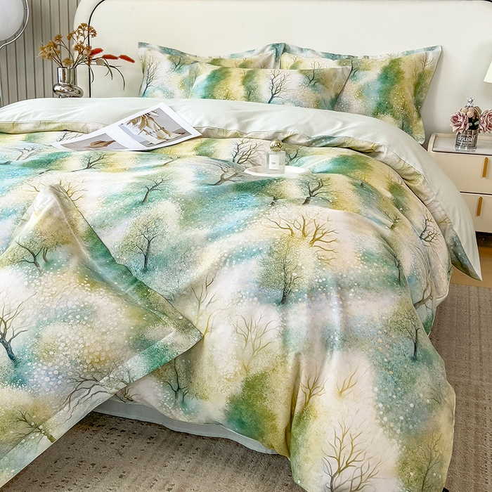 91家纺网 家纺一手货源 找家纺 芃成家纺 2025新款A类莱赛尔天丝棉四件套 冬雪寒香