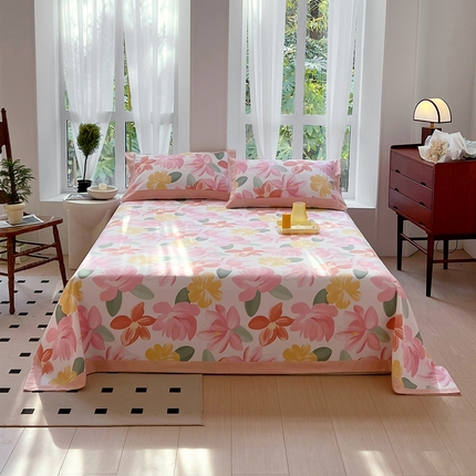 91家纺网 家纺一手货源 找家纺 （总）春皖家纺 2025新款A类全棉简约老粗纱布四件套风格一-工艺款单床单