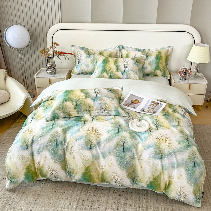 91家纺网 家纺一手货源 找家纺 芃成家纺 2025新款A类莱赛尔天丝棉四件套 冬雪寒香