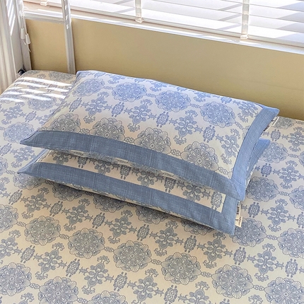 91家纺网 家纺一手货源 找家纺 （总）春皖家纺 2025新款A类全棉简约老粗纱布四件套风格一-工艺款单枕套