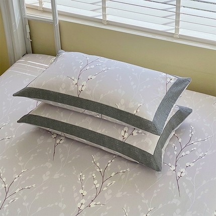 91家纺网 家纺一手货源 找家纺 （总）春皖家纺 2025新款A类全棉简约老粗纱布四件套风格一-工艺款单枕套