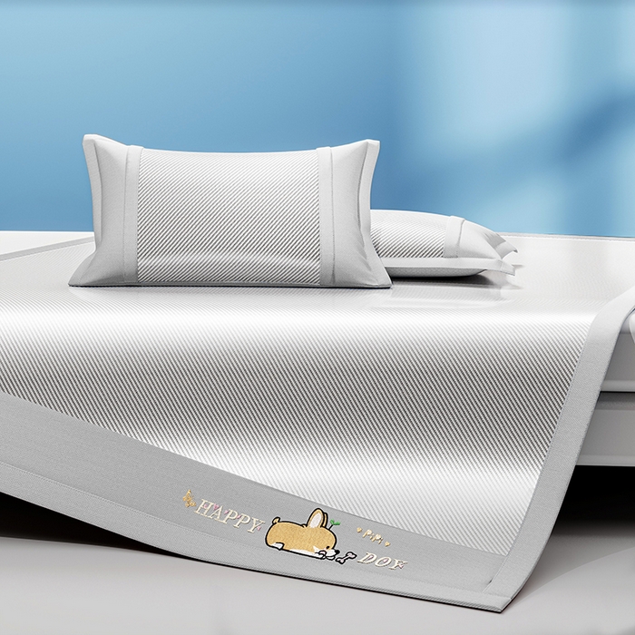 91家纺网 家纺一手货源 找家纺 2025新款斜纹宽柯基凉感冰丝席 斜纹柯基灰-床笠款